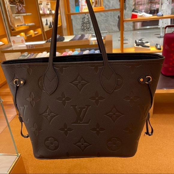 NEW Louis Vuitton NEVERFULL MM Monogram Empreinte w/ luggage tag BLACK - Picture 7 of 16